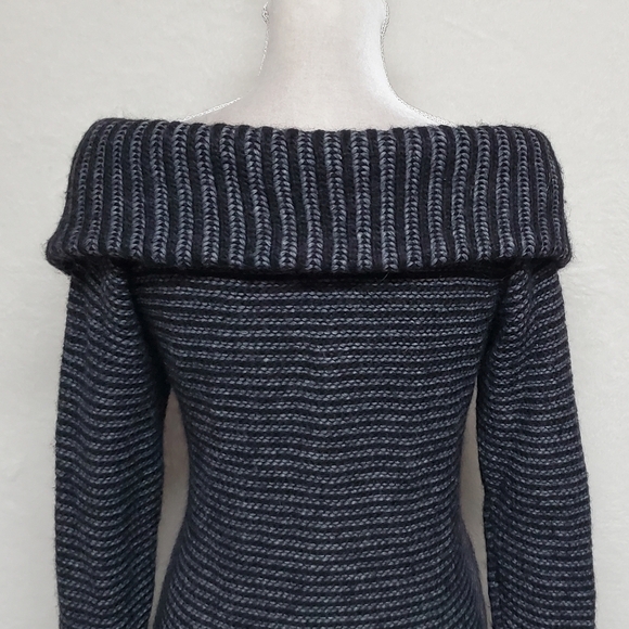 VINTAGE Italian Avante Garde Wool Alpaca Striped Knit Off-Shoulder Sweater Dress - Picture 11 of 15